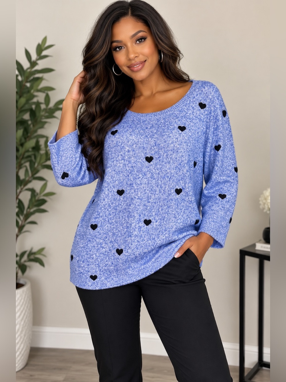 Talbots Blue Sweater with Black Hearts